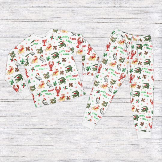 Discover Funny Louisiana Christmas Pajamas Set, Heaux Heaux Heaux Christmas Pajama, Cajun Christmas Long Sleeve Pajamas, Cute Southern Xmas Gift
