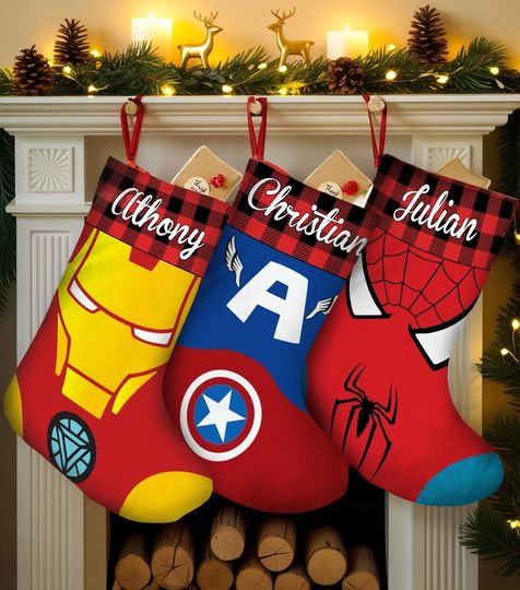 Discover Personalized Marvel Christmas Stocking, Avengers Christmas Stocking, Marvel Superhero Stocking, Marvel Fan Decor, Family Christmas Stockings