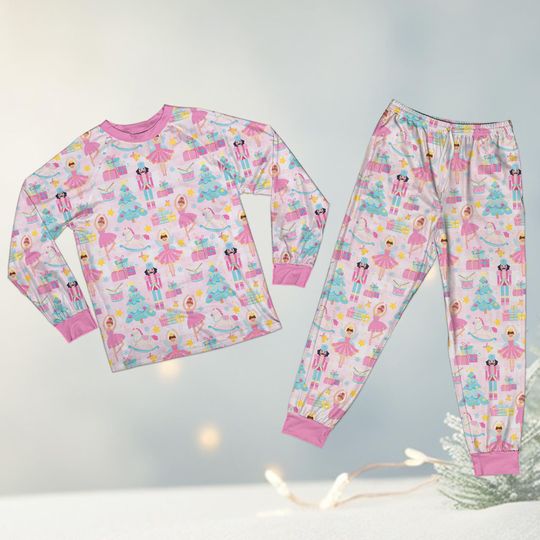 Cute Nutcracker Xmas Pajamas Set, Holiday Vibes Girly Christmas Pajamas