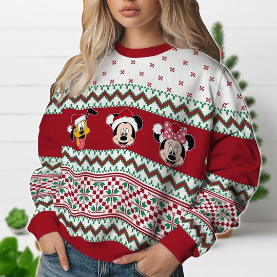 Discover Disney Characters Ugly Christmas Sweater, Mickey Minnie Pluto Holiday Sweater, Funny Disney Character Xmas Gift, Xmas Kid Sweater Gift