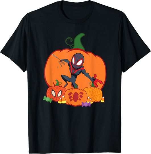 Marvel Spider-Man Miles Morales Halloween with Pumpkins T-Shirt, Gift For Fans