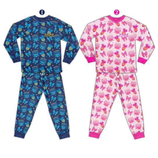 Custom Name Coquette Chanukah Pajamas Set, Cute Happy Hanukkah Pajamas, Girly Pink Jewish Holiday Gift