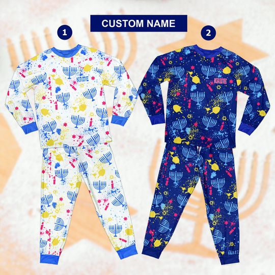 Cute Personalized Happy Hanukkah Pajama, Custom Name Hanukkah Pajamas Set, Jewish Holiday Gift
