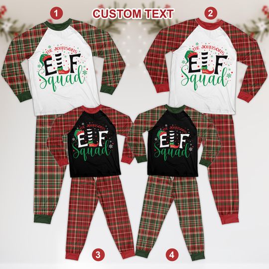 Discover Custom Christmas Family Name Pajamas Set, Holiday Vibes Matching Elf Family Christmas Pajama, Last Name Christmas Pajamas, Elf Squad Gift