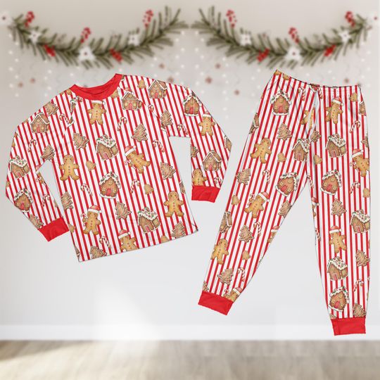 Discover Cute Striped Cookie Christmas Pajamas, Cookie Baker Tester Christmas Pajama, Festive Christmas Long Sleeve Pajamas, Cookie Squad Pajamas Set