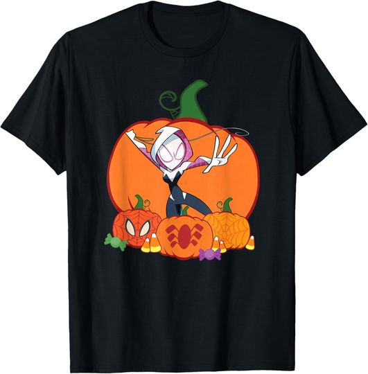 Discover Marvel Spider-Gwen Ghost Spider Halloween with Pumpkins T-Shirt