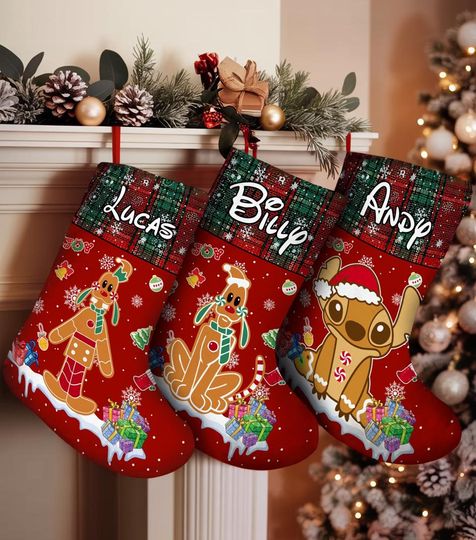 Discover Personalized Mickey Friends Ginger Cookies Christmas Stocking, Stocking With Name, Disney Christmas Decoration, Stitch Christmas Lover Gift