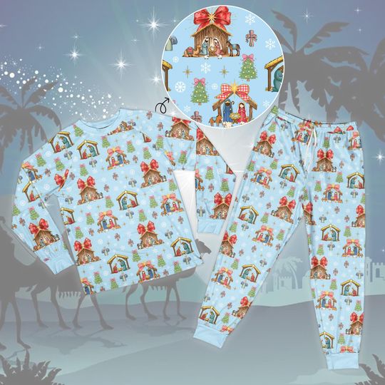 Coquette Nativity Scene Christmas Pajamas, Joy To The World Religious Christian Pajama