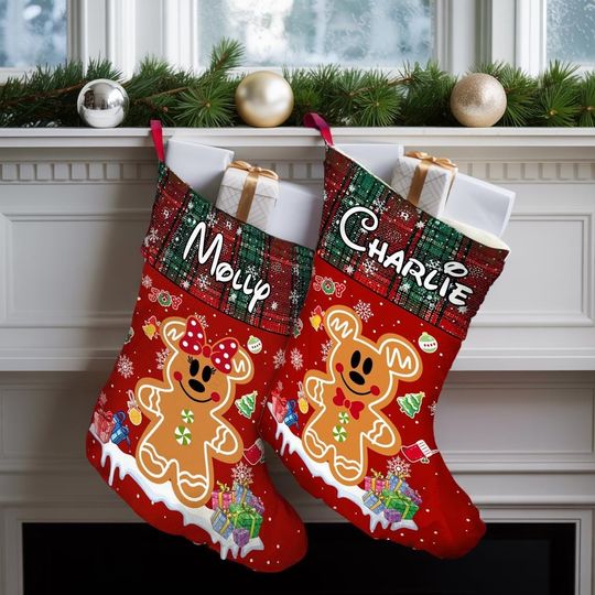 Discover Personalized Mickey Minnie Ginger Cookies Christmas Stocking, Stocking With Name, Mickey Christmas Stocking, Mickey Minnie Matching