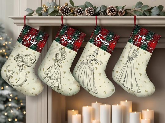 Discover Personalized Disney Princess Characters Stocking, Stocking With Name, Christmas Decoration, Disney Princess Christmas Christmas