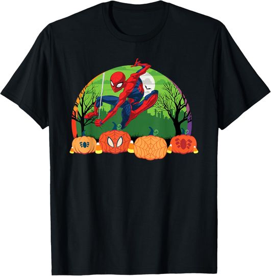 Discover Marvel Spider-Man Spooky Halloween Night with Pumpkins T-Shirt