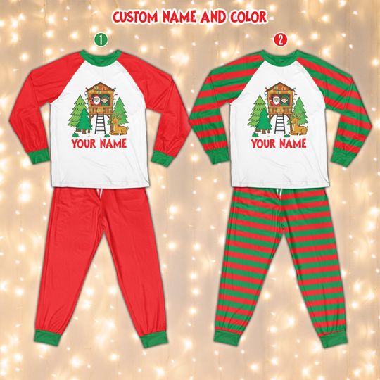 Discover Custom Name Hunting Christmas Pajamas Set, Wildlife Christmas Pajama, Hunting Season Long Sleeve Pajamas, Personalized Hunting Lover Gift