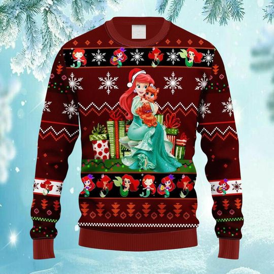 Discover Little Mermaid Ugly Christmas Sweater, Ariel Disney Xmas Sweater, Disney Ariel Princess Holiday Sweater, Christmas Sweatshirt
