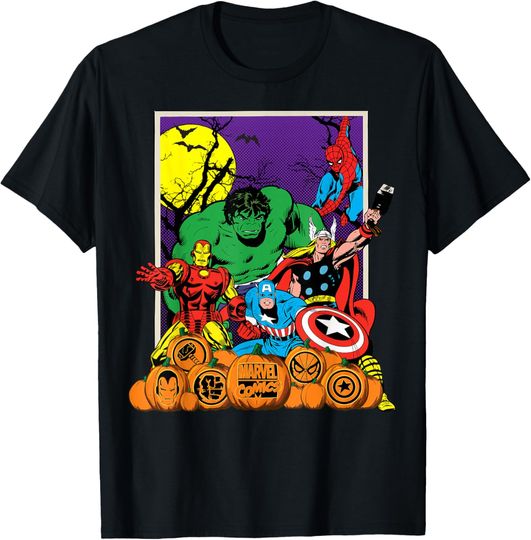 Discover Marvel Comics Avengers Halloween Vintage Jack-o'-Lanterns T-Shirt