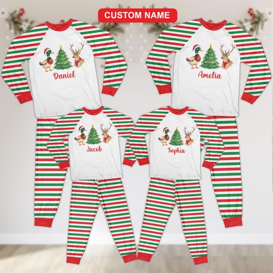 Discover Custom Name Hunting Season Pajamas Set, Mallard Duck Deer Hunting Pajama, Hunting Season Long Sleeve Pajamas Personalized Hunting Lover Gift