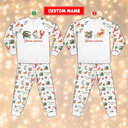 Discover Funny Louisiana Christmas Pajamas, Custom Name Cajun Christmas Pajamas, Heaux Heaux Heaux Christmas PJs, Southern Family Christmas Pajamas