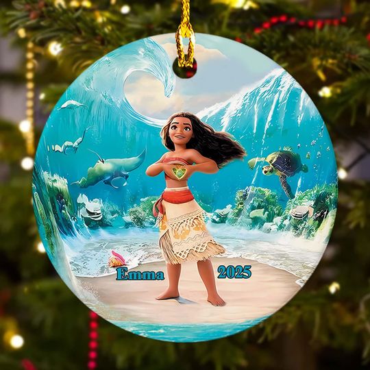 Discover Personalized Princess Moana Christmas Ornament, Disney Moana Xmas Ceramic Ornament, Cartoon Christmas Tree Decor Gift