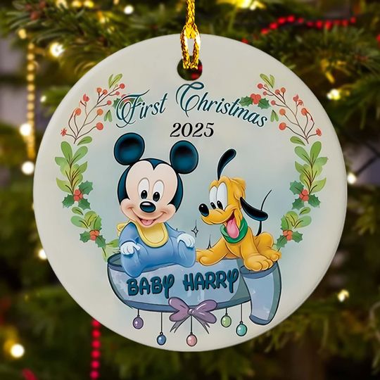 Discover Personalized Mickey Mouse Baby Xmas Ornament, Disney First Christmas Ornament, CCartoon Christmas Tree Decor Gift