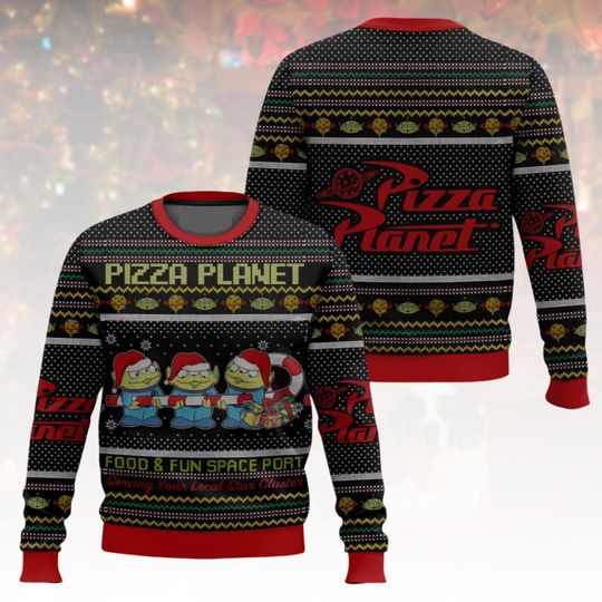 Pizza Planet Ugly Christmas Sweater, Alien Xmas Sweater, Toy Story Ugly Sweater, Pixar Sweater, Holiday Gift