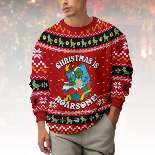 Dinosaur Ugly Christmas Sweater, Roarsome Xmas Sweater, Funny Jurassic Ugly Sweater, T-Rex Sweater, Christmas Gift