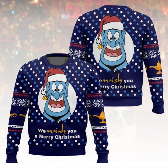 Genie Ugly Christmas Sweater, Funny Xmas Sweater, Cartoon Ugly Sweater, Holiday Sweater, Christmas Gift