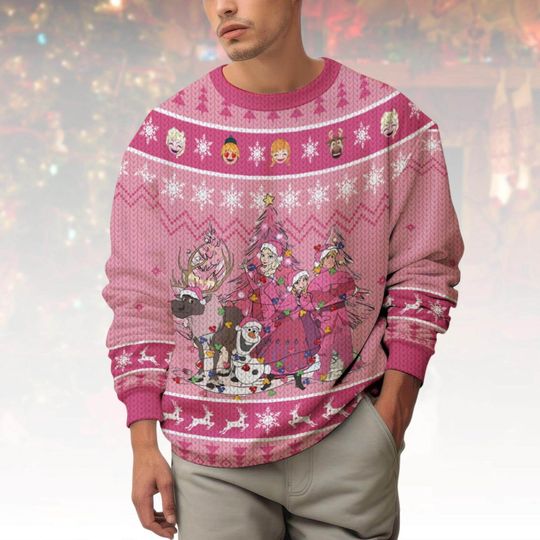 Discover Frozen Characters Ugly Christmas Sweater, Pink Xmas Sweater, Disney Ugly Sweater, Animated Sweater, Christmas Gift