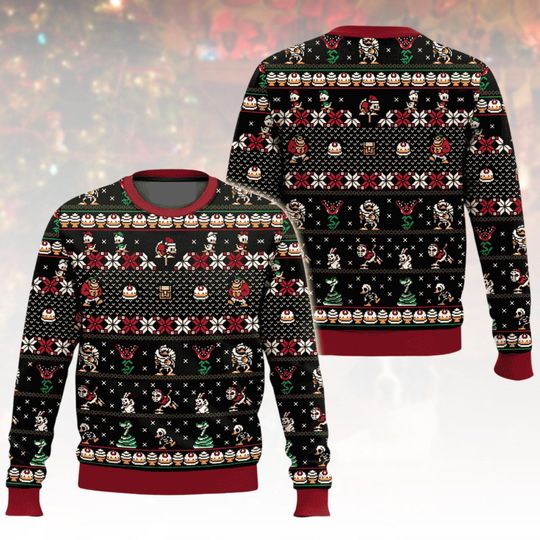 Discover Mario Themed Ugly Christmas Sweater, Retro Gamer Xmas Sweater, Funny Holiday Ugly Sweater, Mario Sweater, Christmas Gift