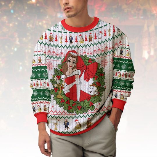 Discover Disney Princess Ugly Christmas Sweater, Belle Xmas Sweater, Christmas Movie Ugly Sweater, Beauty and the Beast Sweater, Christmas Gift