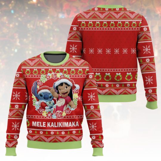 Discover Lilo and Stitch Ugly Christmas Sweater, Mele Kalikimaka Xmas Sweater, Disney Ugly Sweater, Hawaiian Sweater, Christmas Gift