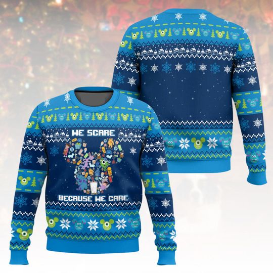 Monsters Inc Ugly Christmas Sweater, Pixar Xmas Sweater, Snowflake Ugly Sweater, Winter Sweater, Holiday Gift