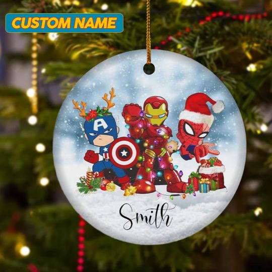 Discover Personalized Superhero Team Ornament, Spiderman Christmas Ornament, Customized Disney 2025 Christmas Tree Decor Gift For Kid