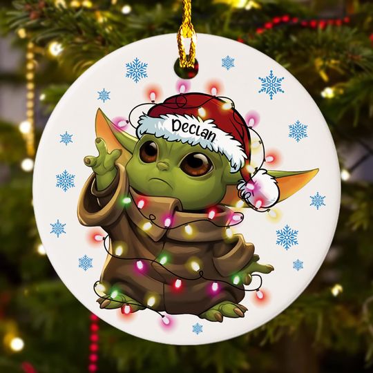 Discover Personalized Baby Yoda Light Christmas Ornament, Galaxy Movie Character Santa Hat Customized 2025 Christmas Tree Decor, Gift For Kid
