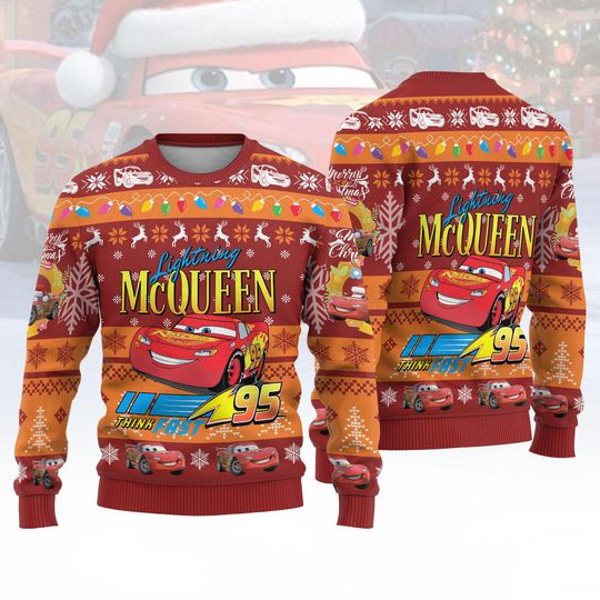 Discover Cars Ugly Christmas Sweater, Lightning McQueen Sweater, Pixar Disney Gift for Kids, Xmas Sweater For Men Women, Movie Holiday Sweater