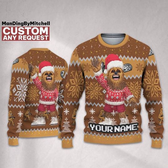 Personalized Christmas Chewbacca Ugly Sweater, Disneyland Shirt, Star Wars Sweater, Matching Family Oufit, Christmas Gift, Birthday Gift