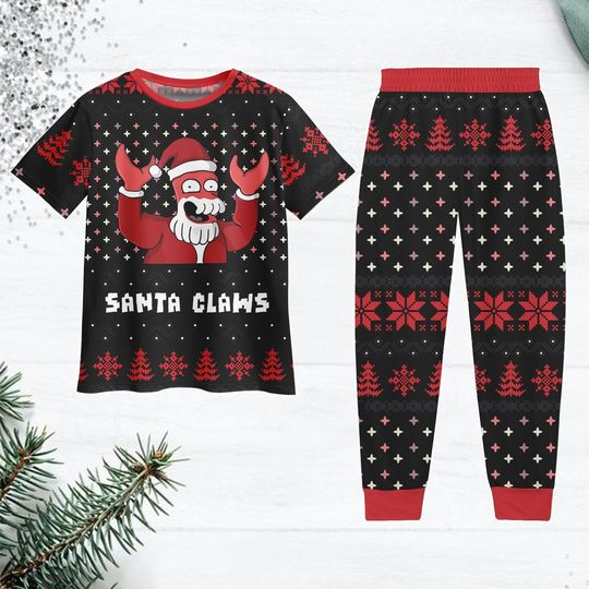 Discover Santa Claws Christmas Pajamas, Futurama Pajamas Set, Philip J Fry Xmas Pajamas, Funny Christmas Gift