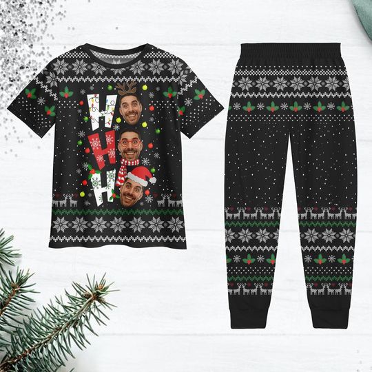 Discover Custom Face Christmas Pajamas, Ho Ho Ho Xmas Pajamas, Custom Photo Pajamas Set, Xmas Gift