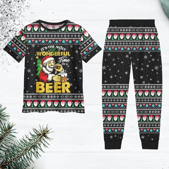 Discover Santa Beer Christmas Pajamas, Funny Holiday Pajamas, It's The Most Wonderful Time For A Beer Shirt, Xmas Party Gift
