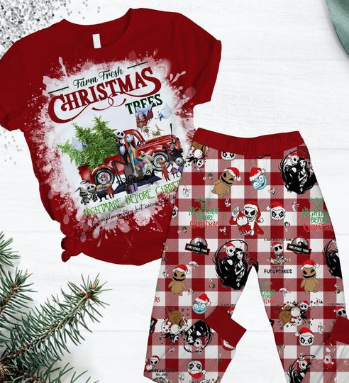 Christmas Nightmare Before Christmas Pajamas Set with Jack Skellington Pants, Matching Holiday Sleepwear
