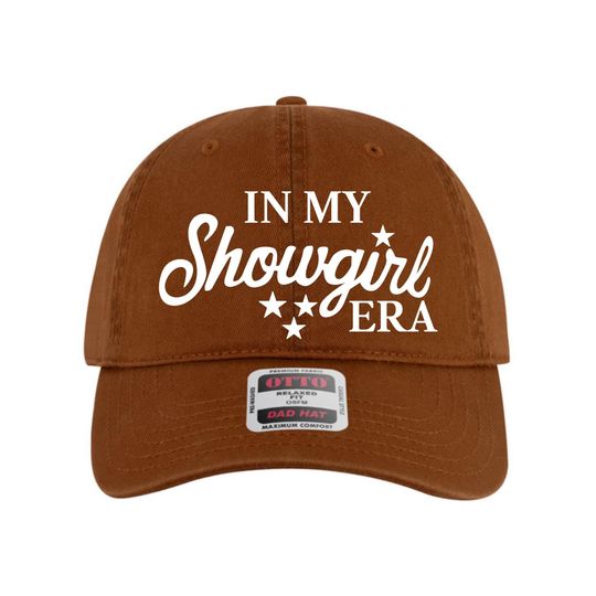 Embroidered Showgirl Baseball Cap - Orange Cotton Twill