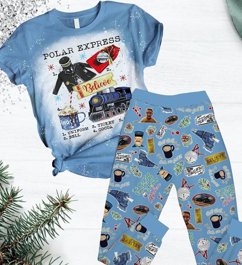 Polar Express Christmas Pajamas Set for Family, North Pole Magic Sleepwear, Christmas Train Pants