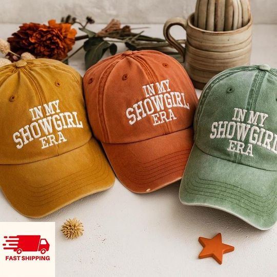 Discover Embroidered Showgirl Baseball Cap, In My Showgirl Era Hat, Custom Embroidered Cap, Orange Embroidery Baseball Hat, Classic Embroidered Cap