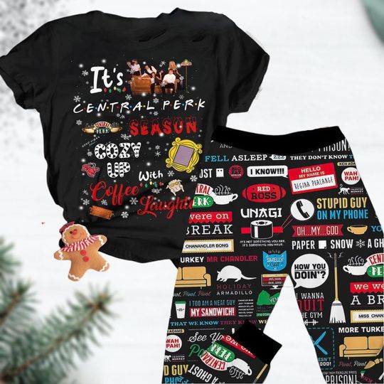 Friends Series Christmas Pajama Set, Central Perk Xmas PJs, 90s TV Show Sleepwear, Funny Christmas PJs