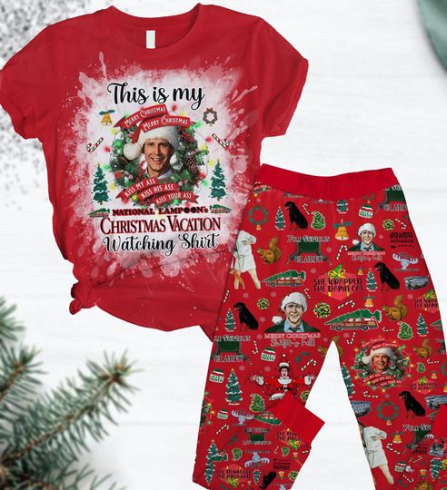 Clark Griswold Christmas Pajamas Set, National Lampoon's Holiday Sleepwear, Shitters Full T-Shirt