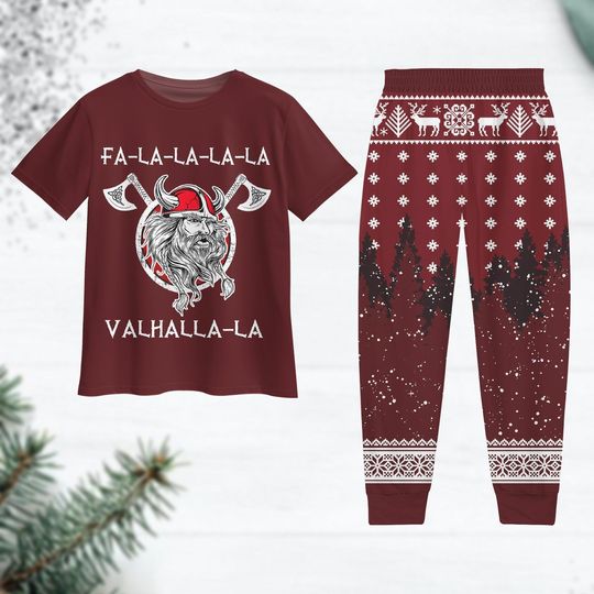 Viking Fa La La Christmas Pajama Set, Funny Christmas Shirt, Viking Dad Holiday Pajamas