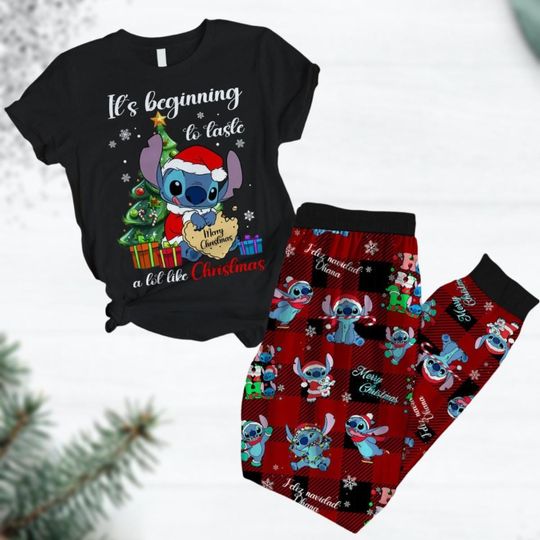 Discover Stitch Christmas Pajamas, Santa Stitch Women Pajamas, Christmas Tree Shirt, Disney Cartoon Holiday Pajamas, Winter Gift