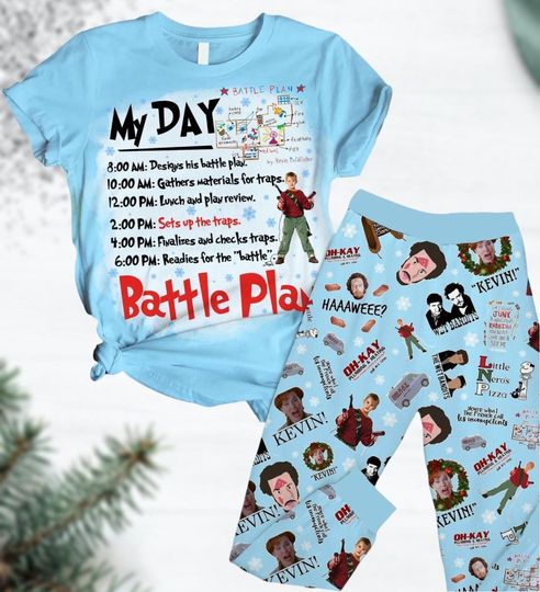 Home Alone Christmas Pajamas Set with Kevin McCallister and Kevin Battle Plan Shirt