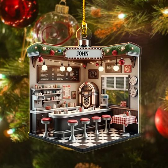 Discover Personalized Coffee Shop 2D Flat Christmas Ornament, Coffee Store Christmas Keepsake Ornament, Coffee Store Gifts, Coffee Shop Tree Decor