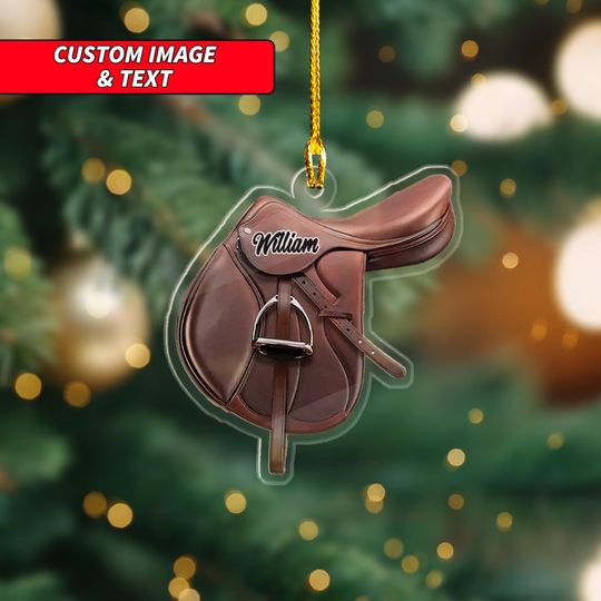 Personalized Horse Saddle Christmas Ornament, Cowboy Riding Horse Holiday Gift, Saddle Xmas Ornament