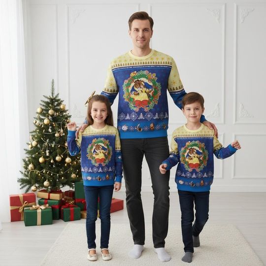 Discover Beauty and the Beast Christmas Ugly Sweater, Disney Holiday Sweater, Movie Sweater For Men And Women, Xmas Gift