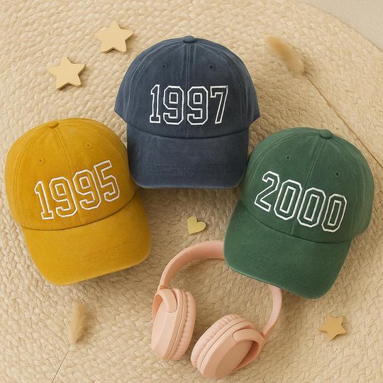 Discover Custom Year Embroidery Design    for Baseball Cap  Birth Year Embroidered Hat  Birthday Gift Machine Embroidery